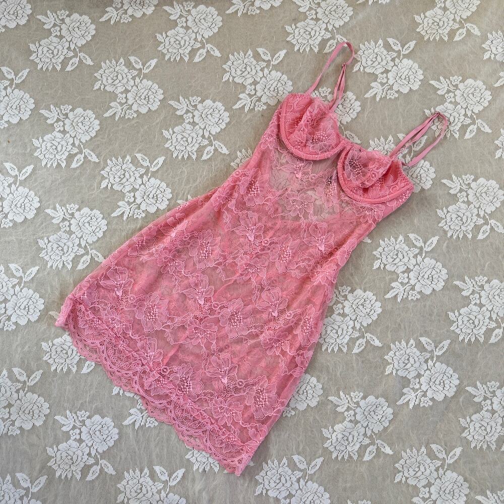 Victoria’s Secret Pink Lace Bustier Slip Dress Size S